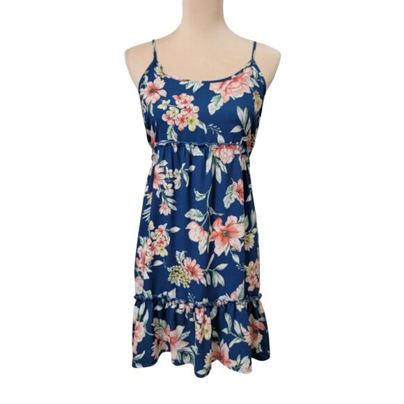 Xhilaration Size S Dusty Blue with Floral Strappy Blue Sun Dress, Exc. Used Cond - Picture 1 of 11